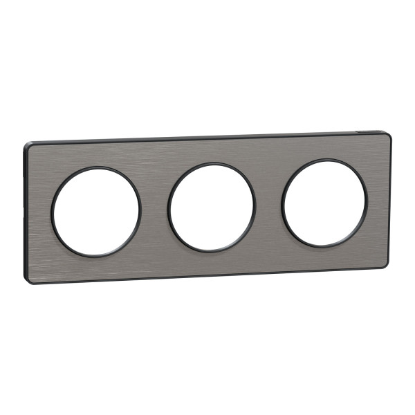 Schneider - Odace - Touch - Plaque 3 postes - entraxe 71 mm - ALU brossé avec liseré anthracite - Réf : S540806J