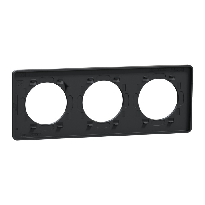Schneider - Odace 2011 - Touch - Plaque 3 postes - Entraxe 71 mm - Aluminium brossé avec liseré anthracite - Réf : S540806J