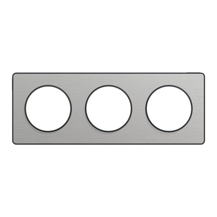 Schneider - Odace 2011 - Touch - Plaque 3 postes - Entraxe 71 mm - Aluminium brossé avec liseré anthracite - Réf : S540806J
