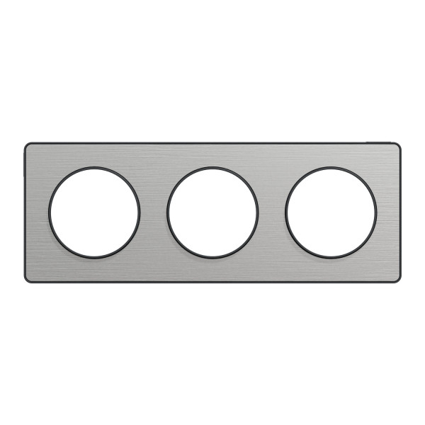 Schneider - Odace 2011 - Touch - Plaque 3 postes - Entraxe 71 mm - Aluminium brossé avec liseré anthracite - Réf : S540806J