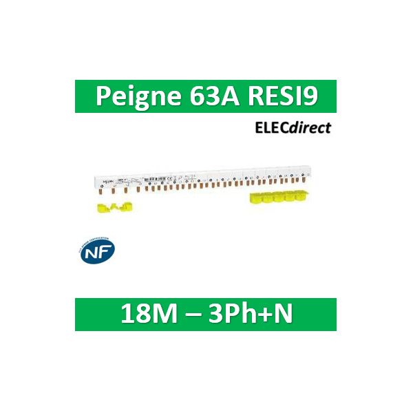 Schneider - Resi9 xp peigne monobloc - 3p+n - 63a - 18 modules - cache dents 5m - R9PXH418