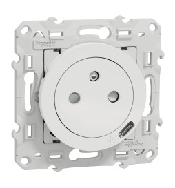 Schneider - Odace 2011 - Prise de courant Affleurante + USB Type C - Blanc - Réf : S520089