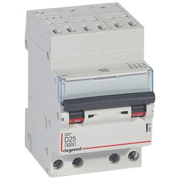 Legrand - Disjoncteur DX³ 6000-auto/vis-4P-400V~-25A-10kA-courbe D-peigne HX³ opti 4P - 3M - Réf : 408135