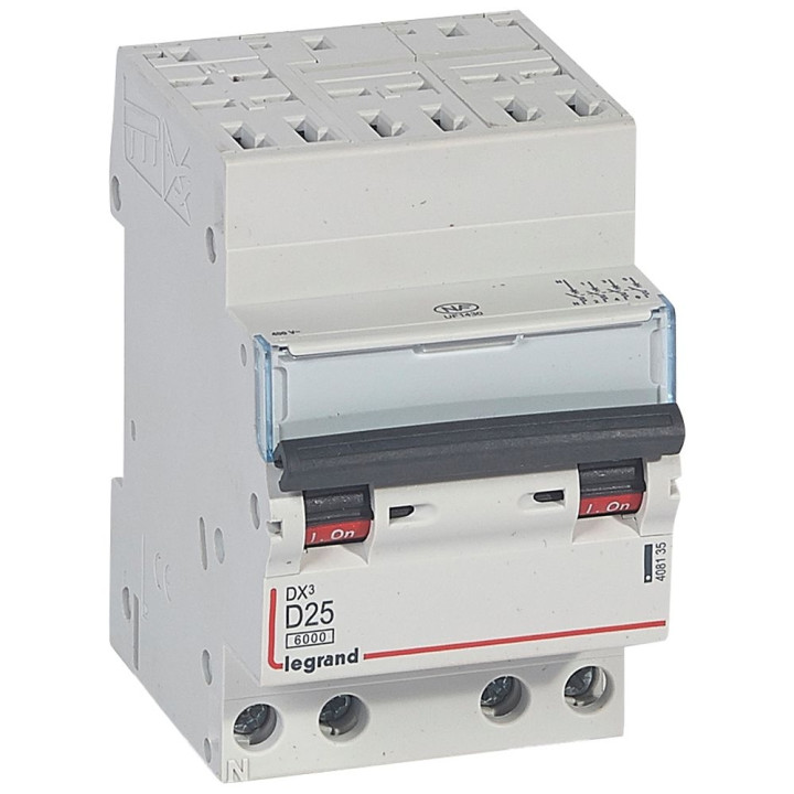 Legrand - Disjoncteur - 4P - 25A - Courbe D - DX3 6000/10kA - Auto/Vis  - 3M - Réf : 408135