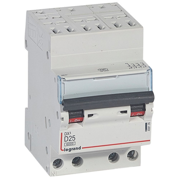 Legrand - Disjoncteur - 4P - 25A - Courbe D - DX3 6000/10kA - Auto/Vis  - 3M - Réf : 408135