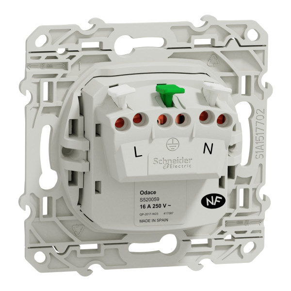 Schneider - Odace 2011 - Prise de courant - 2P+T - 16A - 250V - Bornes auto - Blanc - Réf : S520059
