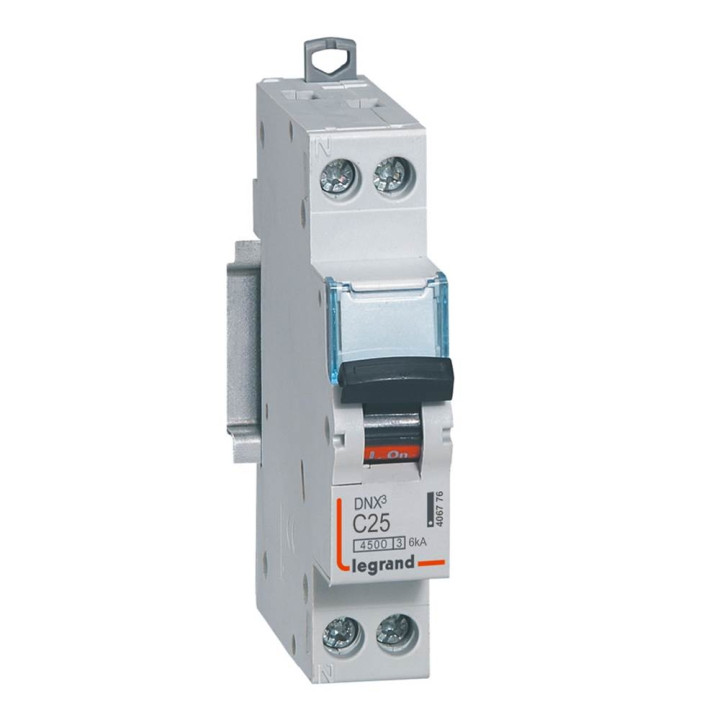 LEGRAND - DISJONCTEUR DNX3 PH/N - 25A - Courbe C - 1P+N - 4500 / 6kA - VIS/VIS - Réf : 406776