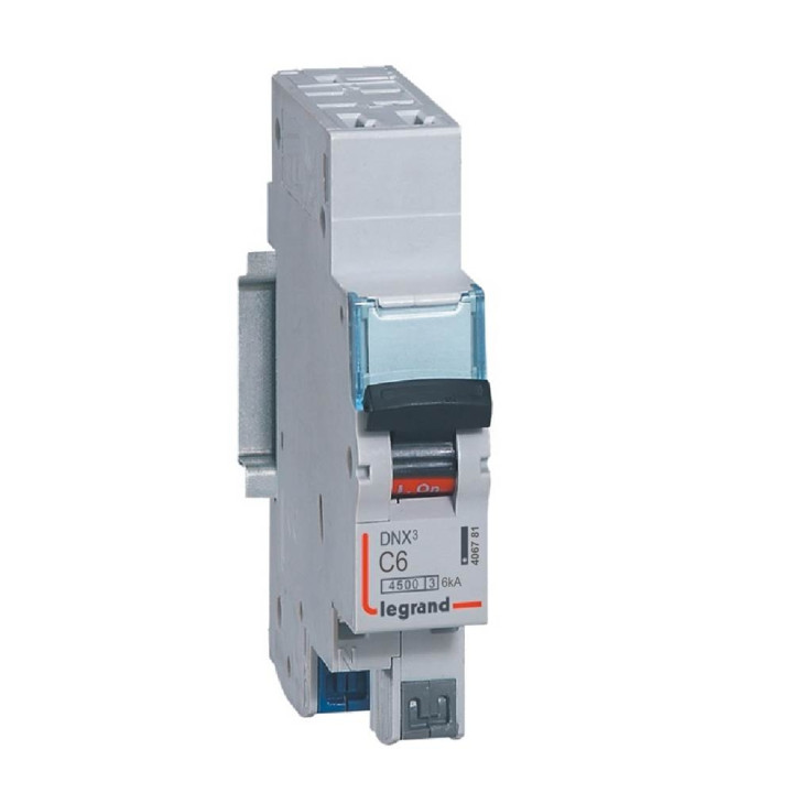 Legrand - Disjoncteur DNX³ - Bornes auto - 6A - 1P+N 230V~ - 4500 / 6kA  - Courbe C - 1 module - Réf : 406781