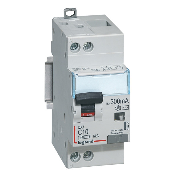 Legrand -Disjoncteur différentiel DX³4500 - VIS/VIS - U+N 230V - 10A -  type AC - 300mA - 2M - Réf : 410724