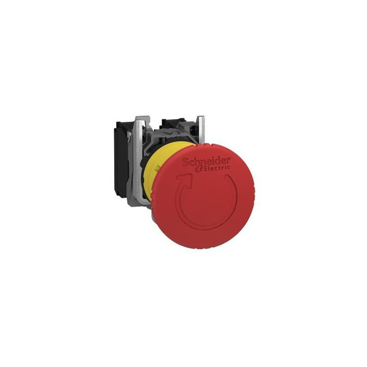Schneider - Harmony XB5 - Arrêt d'urgence Rouge Ø22 tête Ø 40 - Tourner pour déverrouiller- 2 contacts : 1O+1F - Réf : XB5AS8445