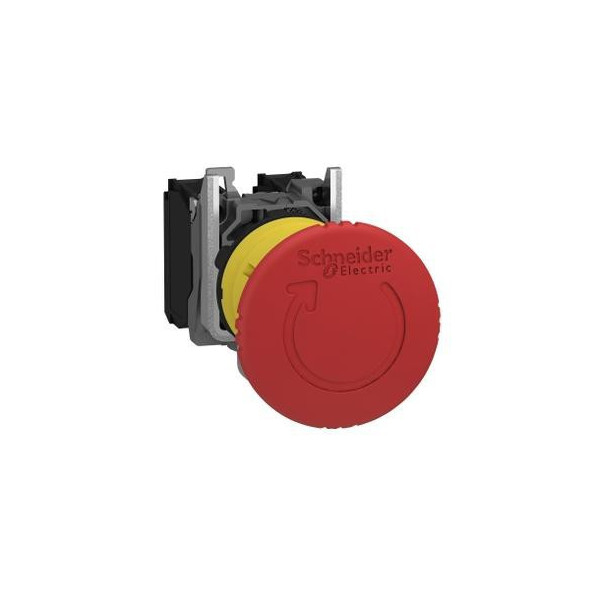 Schneider - Harmony XB5 - Arrêt d'urgence Rouge Ø22 tête Ø 40 - Tourner pour déverrouiller- 2 contacts : 1O+1F - Réf : XB5AS8445