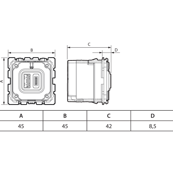 Legrand - Céliane - Mécanisme Double Prise USB - type C - 3A - 15W - Réf : 067466