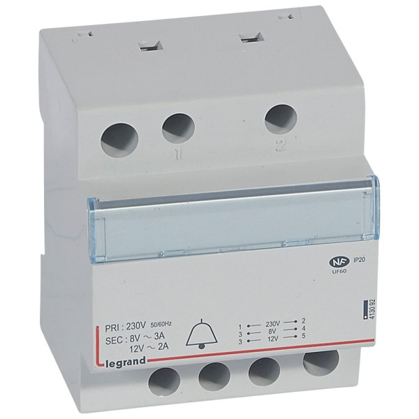 Legrand - Transformateur pour sonnerie - 230V / 12V - 8V - 24VA - Réf : 413092