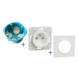 Schneider Odace - Prise + plaque + boîte d'encastrement SIB BBC - S520059+S520702+P36840