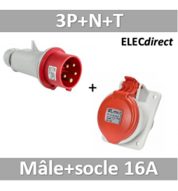 Digital - Prise de Courant Européenne encastrée 3P+T+N 16A + Fiche mâle - 380V IP 44 - 51116+51316