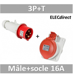 Digital - Prise de Courant Européenne encastrée 3P+T 16A + fiche mâle - 380V IP 44 - 51112+51812