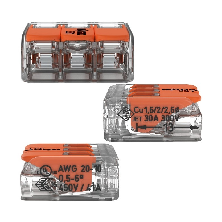 WAGO - LOT de 3 Bornes auto fils Souple / Rigide 3 x (0.5 à 6mm2) - Réf.: WAG 221-613x3