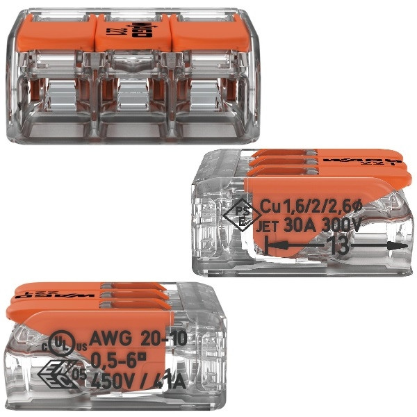 WAGO - LOT de 3 Bornes auto fils Souple / Rigide 3 x (0.5 à 6mm2) - Réf.: WAG 221-613x3
