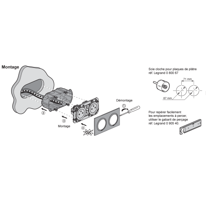 Legrand - Dooxie - Prise 2P+T double pré-câblé + Plaque - Blanc - Ref. : 600332 + 600802