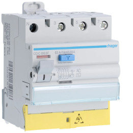Hager - Inter dif - 3P+N 63A - 30mA - type AC - à bornes décalées - Réf : CDC863F