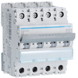 HAGER - Disjoncteur 4P 6/10kA - Courbe D - 10A 4M Réf :NGN410