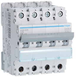 Hager - Disjoncteur 4P 6/10kA Courbe D - 25A 4M - Réf : NGN425