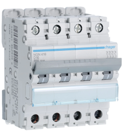 Hager - Disjoncteur 4P 6/10kA Courbe D  -16A 4M - Réf : NGN416