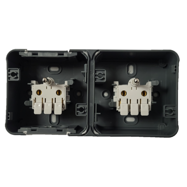 Eur'Ohm - OXXO - Double prise 2P+T horizontale - Saillie - IP55 - IK08 - Connexion automatique - Anthracite - Réf : 60841