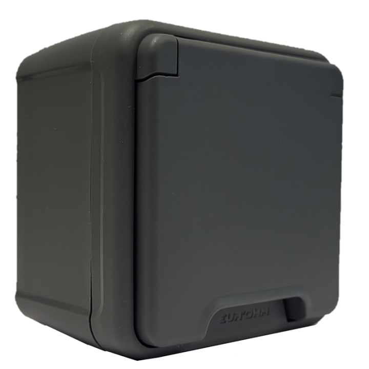 Eur'Ohm - OXXO - Prise de courant 2P+T - Saillie - IP55 - IK08 - Connexion automatique - Anthracite - Réf : 60840