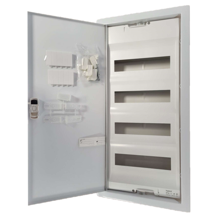 Legrand - Coffret encastré 4 Rangées 12+2 Modules avec porte métal extra plate - Réf : 001534