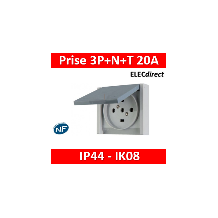 Legrand Plexo - Socle à encastrer - prise étanche Plexo 20 A - 3P+N+T - IP44-IK08 - gris- 055708