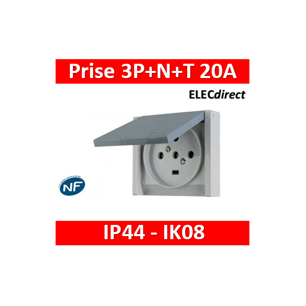 Legrand Plexo - Socle à encastrer - prise étanche Plexo 20 A - 3P+N+T - IP44-IK08 - gris- 055708
