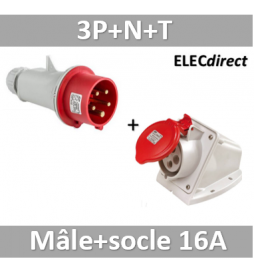 Digital - Prise de Courant Européenne socle 3P+T+N 16A + Fiche mâle - 380V IP 44 - 51216+51316