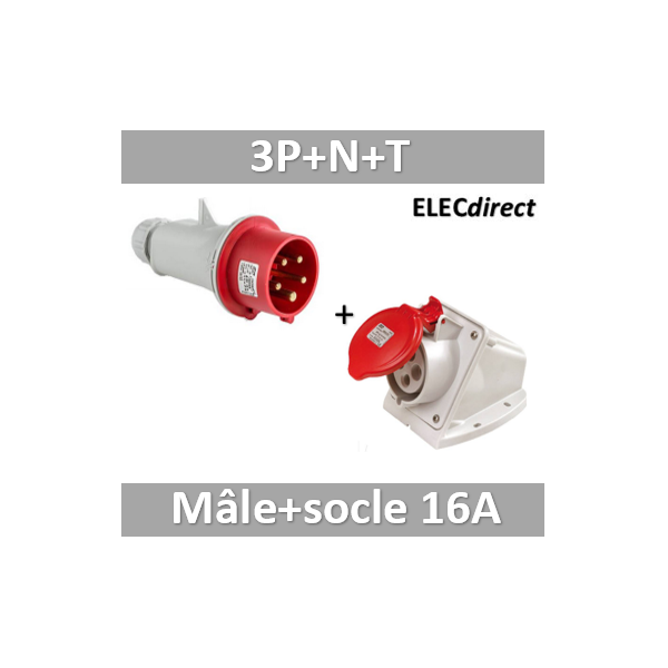 Prise de Courant Européenne socle mâle 16A - 220V - IP 65