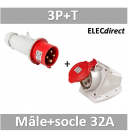 Digital - Prise de Courant Européenne socle 3P+T 32A + Fiche mâle - 380V IP 44 - 51214+51314