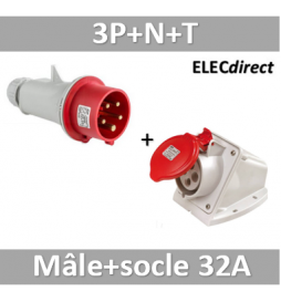 Digital - Prise de Courant Européenne socle 3P+T+N 32A + fiche mâle - 380V IP 44 - 51218+51318