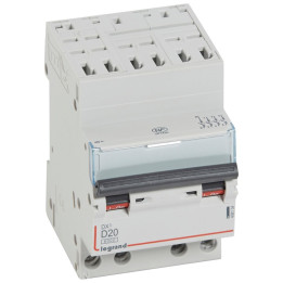 Legrand - Disjoncteur DX³ 6000-auto/vis-4P-400V~-20A-10kA-courbe D-peigne HX³ opti 4P - 3M - Réf : 408134