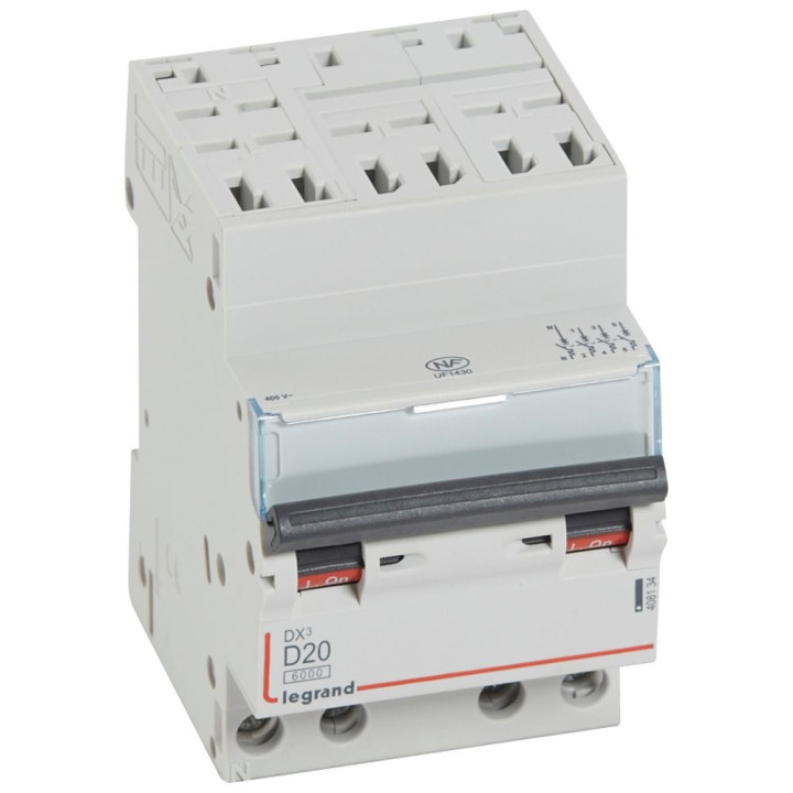 Legrand - Disjoncteur - 4P - 20A - Courbe D - DX3 6000/10kA - Auto/Vis  - 3M - Réf : 408134