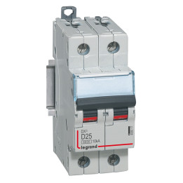 Legrand - Disjoncteur bipolaire DX3 25A - 10kA - courbe D - Réf : 408017