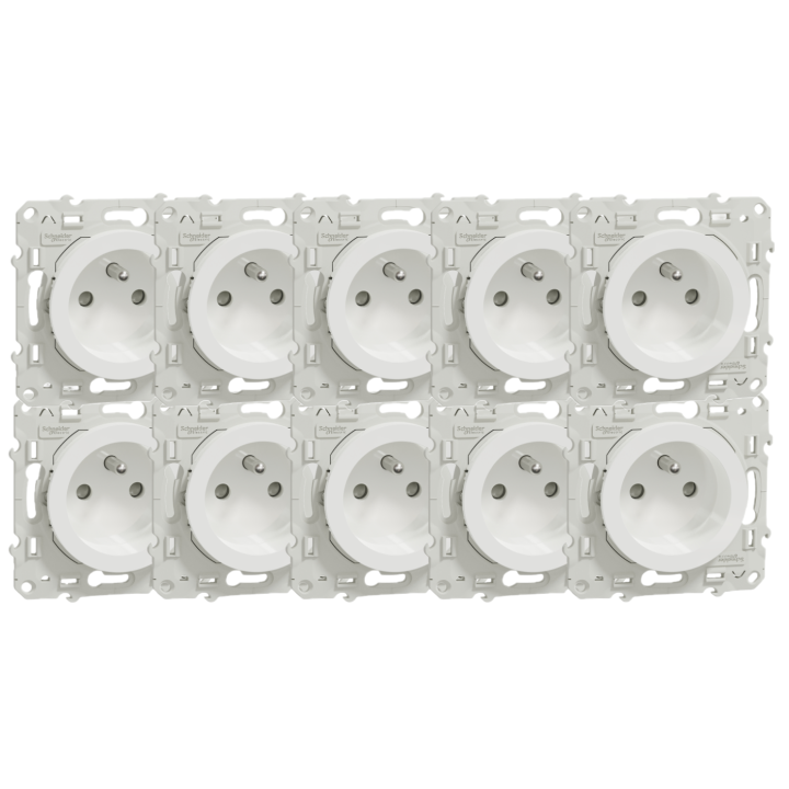 Schneider - Odace 2011 - LOT de 10 Prises de courant à puits - Blanc - Ref. : S520059x10