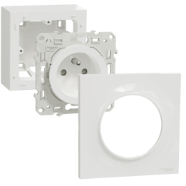 Schneider - Odace 2011 - Prise + Plaque + cadre saillie 1 poste - Blanc - Ref. : S520059 + S520762 + S520702