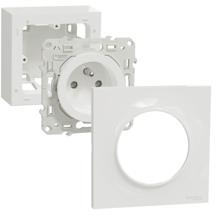 Schneider - Odace 2011 - Prise + Plaque + cadre saillie 1 poste - Blanc - Ref. : S520059 + S520762 + S520702