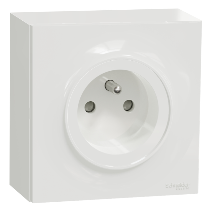 Schneider - Odace 2011 - Prise + Plaque + cadre saillie 1 poste - Blanc - Ref. : S520059 + S520762 + S520702