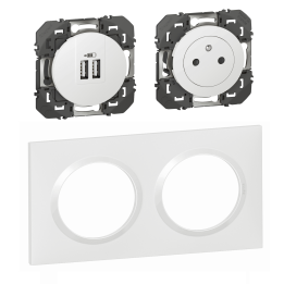 Legrand - Dooxie - Prise 2P+T + Double USB Type A + Plaque - Blanc - Ref. : 600335+600343+600802