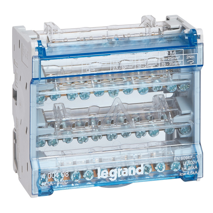 Legrand - Répartiteur à barreaux étagés tétrapolaire - 125A - 4P - 10 départs - 6 modules - Réf : 400408