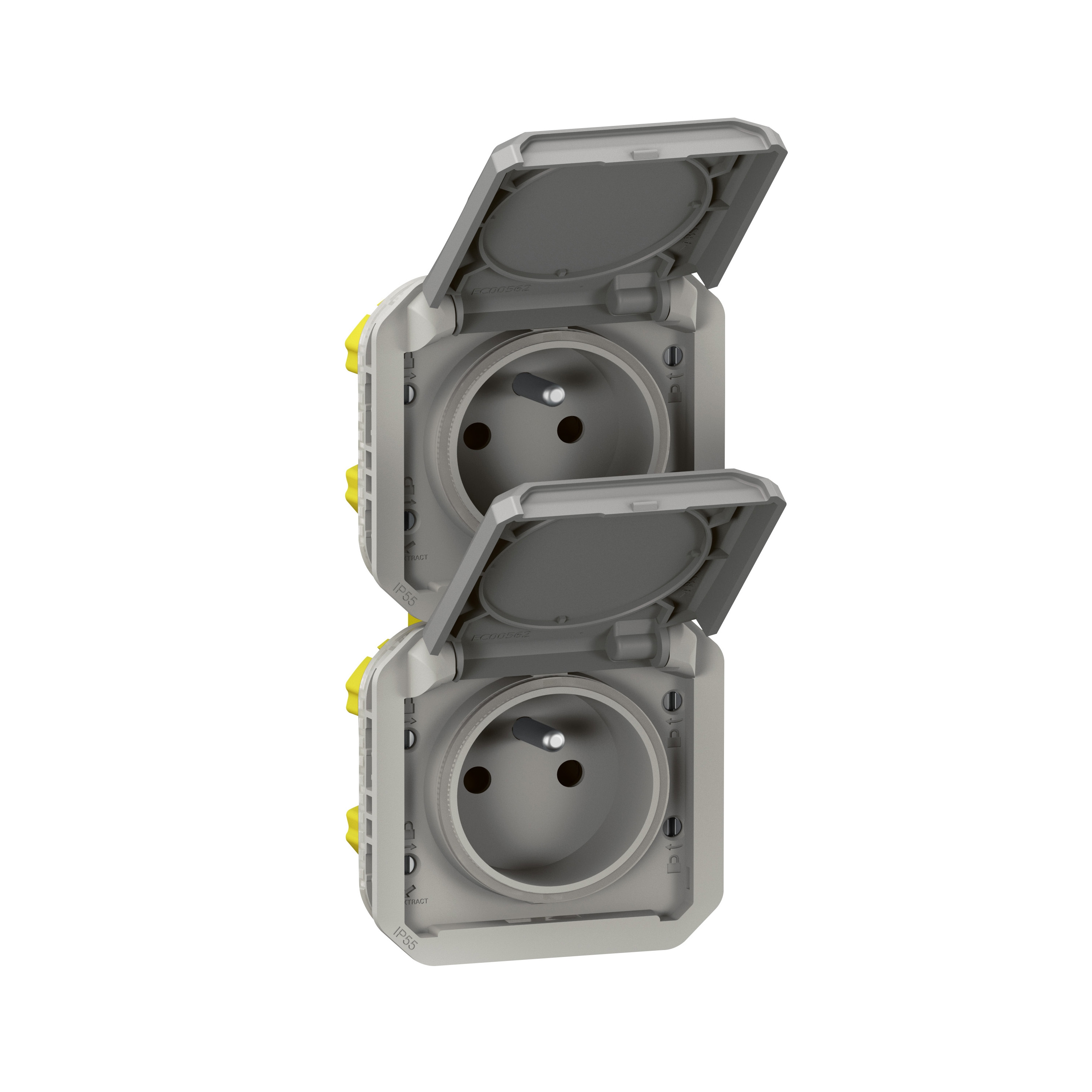 Legrand Plexo - Double prise 2P+T - 16A - 250V - composable - précâblée - verticale - IP55/IK08 - 069563L