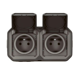 Legrand - Plexo L - Double prise 2P+T - Saillie - Anthracite - Horizontale - IP55/IK08 - Réf : 069788L