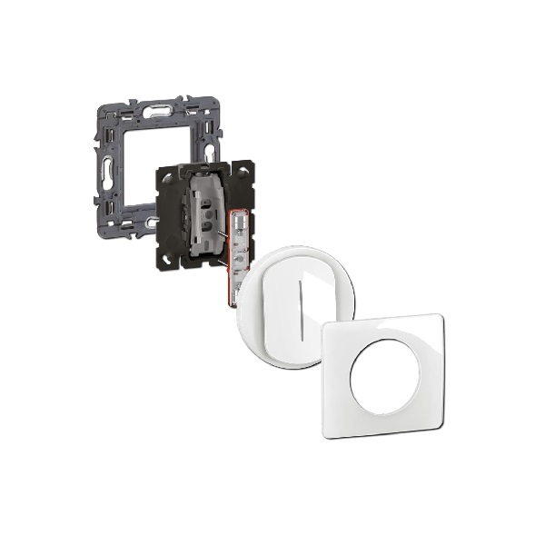 Legrand - Céliane 2024 - Poussoir avec voyant témoin complet blanc 1 poste - Réf : 080251 + CM0031 + CM0222 + CB0007 + CP0001
