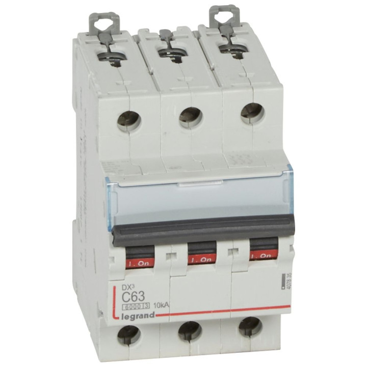 Legrand - Disjoncteur - 3P - 63A - Courbe C - DX3 6000/10kA - Vis/Vis - Réf : 407835