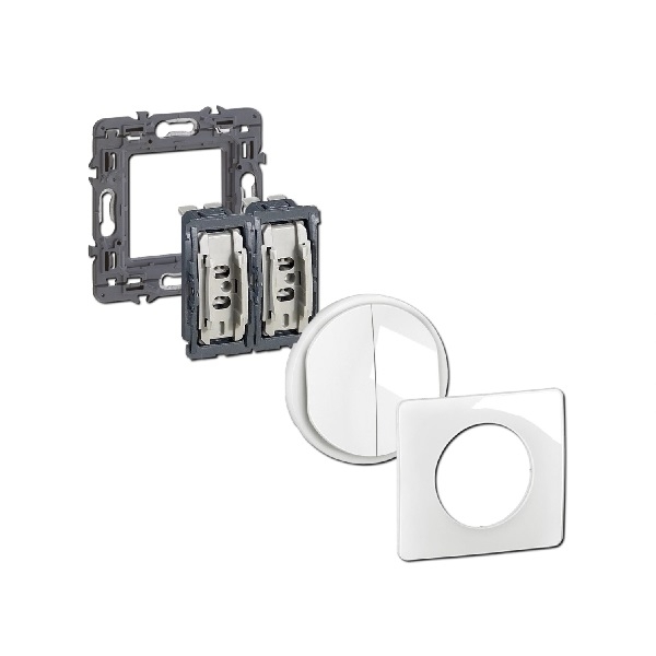 Legrand - Céliane 2024 - Double poussoir complet blanc 1 poste - Réf : 080251 + CM0031 + CB2001 + CP0001